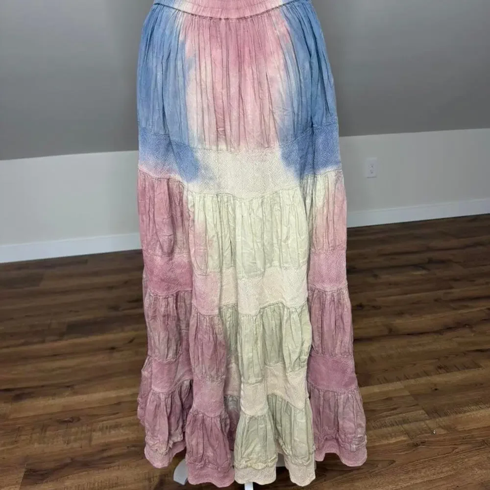 Styleworks Tiered Tie Dye Maxi Skirt Boho Prairie Festival Skirt Size L - Picture 6 of 7